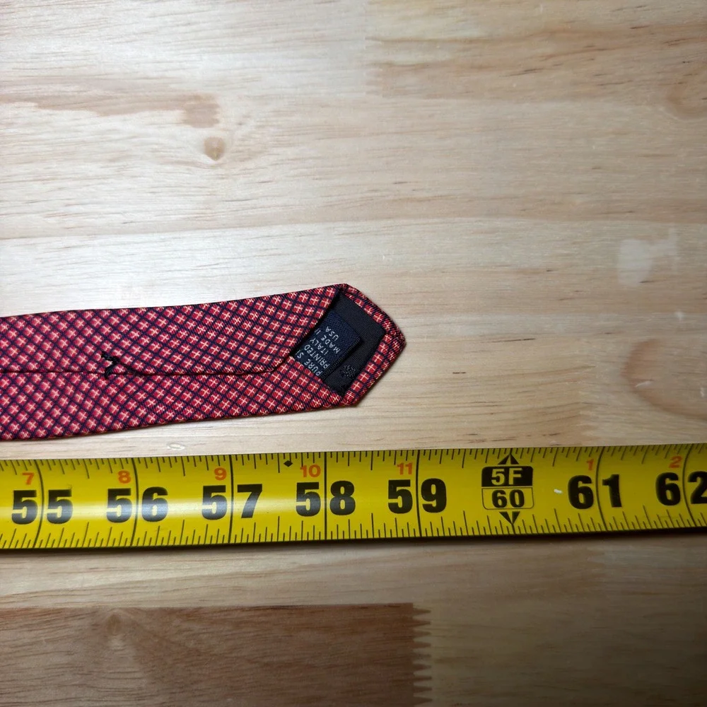 Brooks Brothers Necktie Mens OS Red Silk Geometric Grid Makers Made in USA Tie